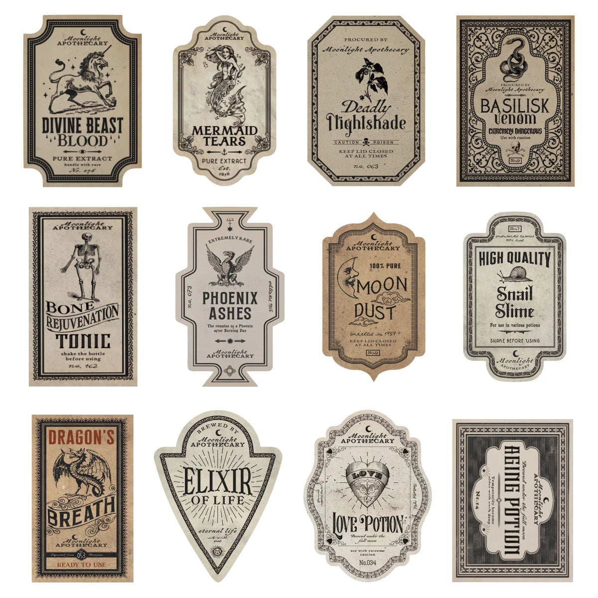 Retro Fantasy Potion Bottle Labels (12pc)