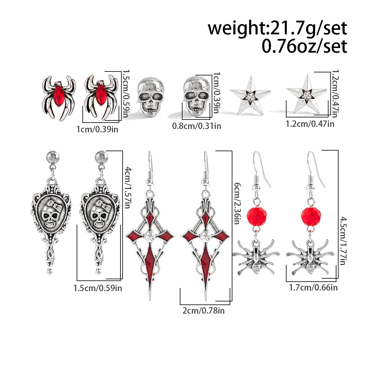 Red Crystal Skull Earring Set