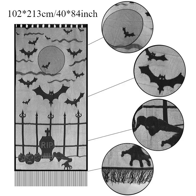 Bat & Spider Web Black Lace Tablecloth