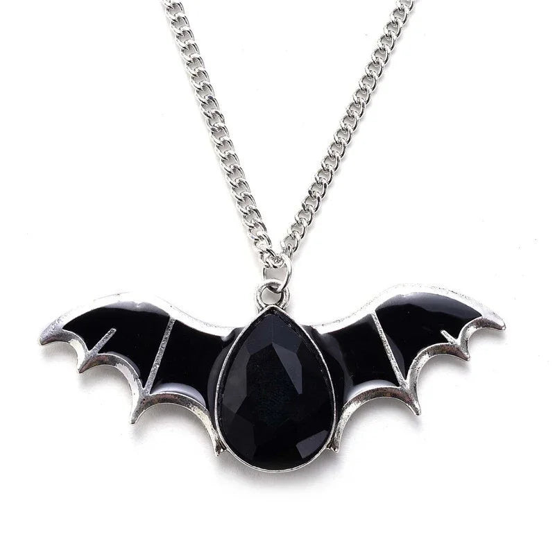 Black Bat Pendant Necklace