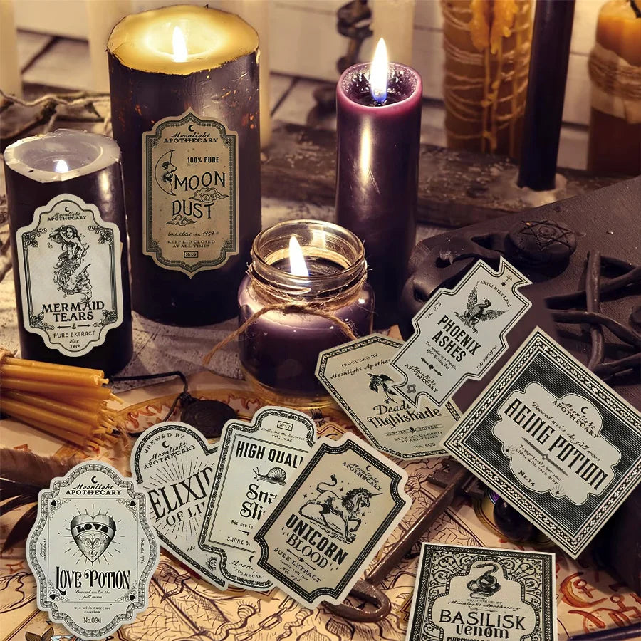 Retro Witch Potion Wine Bottle Stickers (12pc)