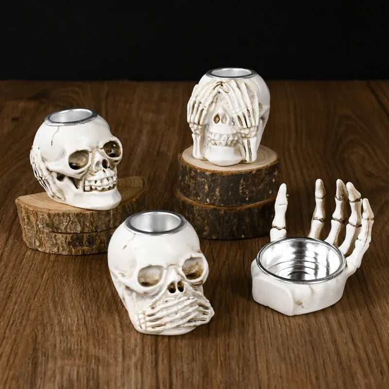 Antique Gothic Skull Candle Holder / Incense Burner