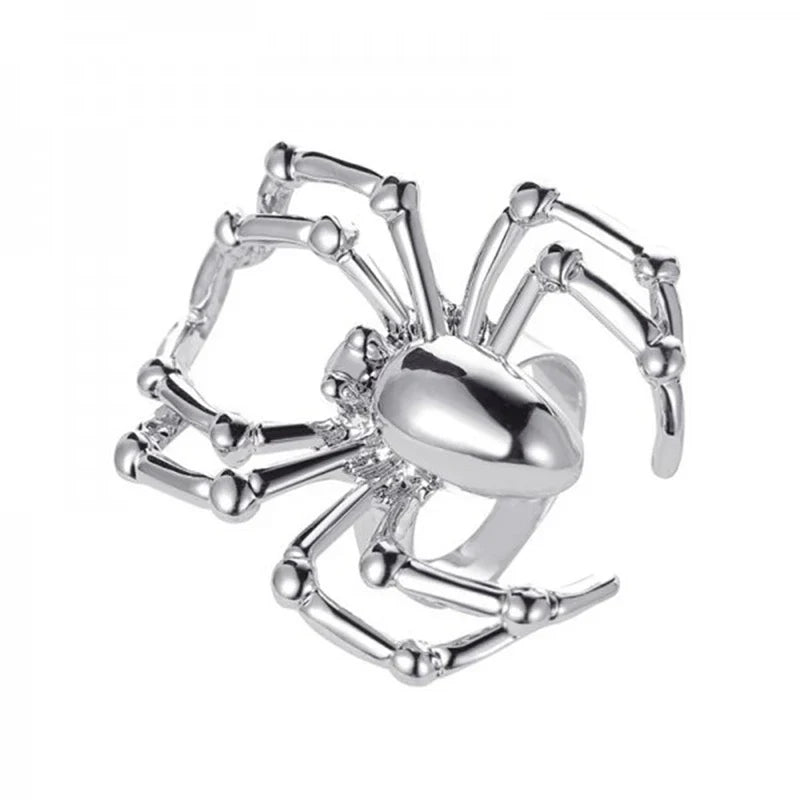 Chrome Skeletal Spider Ring