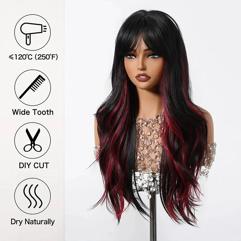 Black-Red Wavy Wig