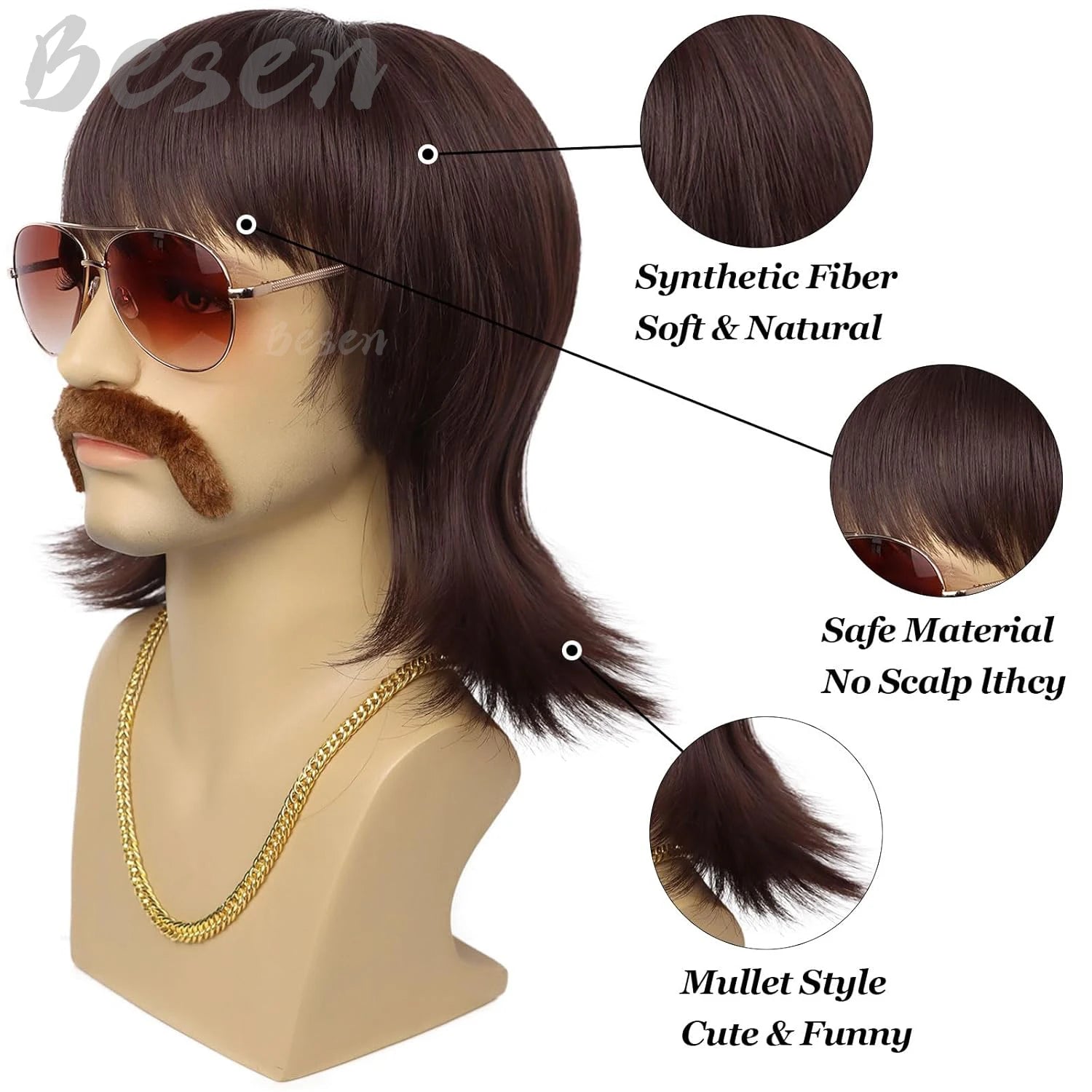 Brown 70s Disco Wig
