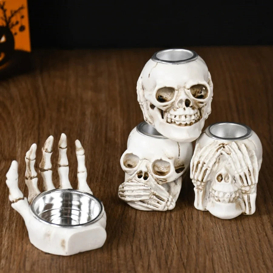 Antique Gothic Skull Candle Holder / Incense Burner