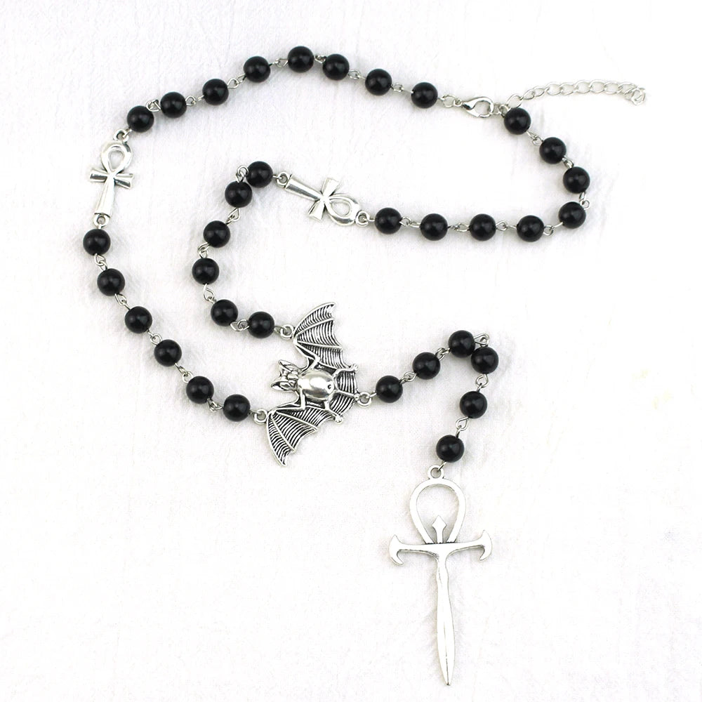 Gothic Bat Rosary Necklace