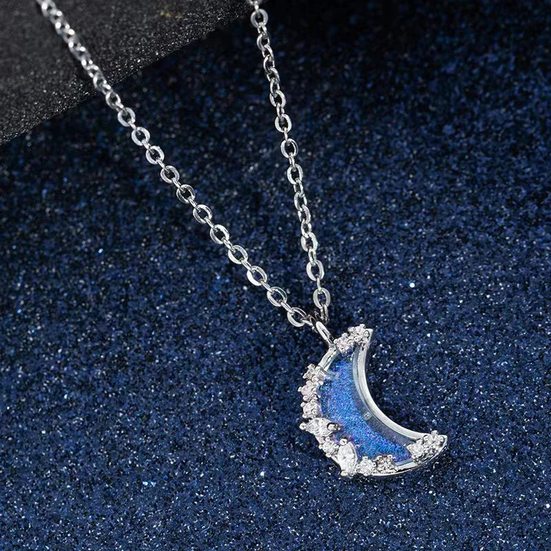 Crystal Crescent Moon Pendant Necklace