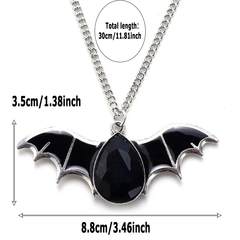 Black Bat Pendant Necklace