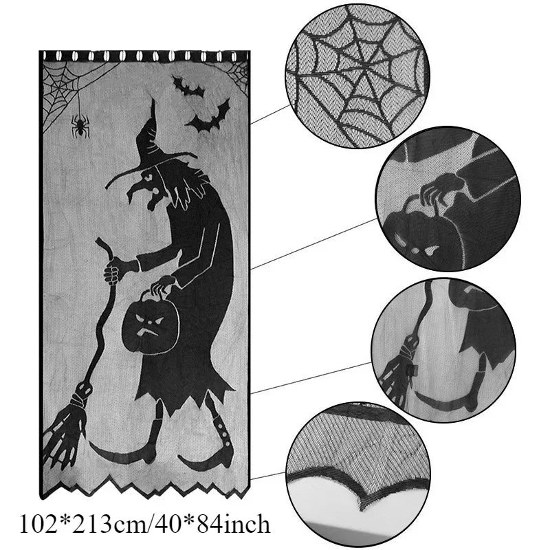 Bat & Spider Web Black Lace Tablecloth