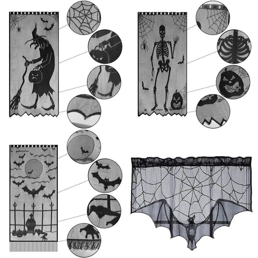 Bat & Spider Web Black Lace Tablecloth