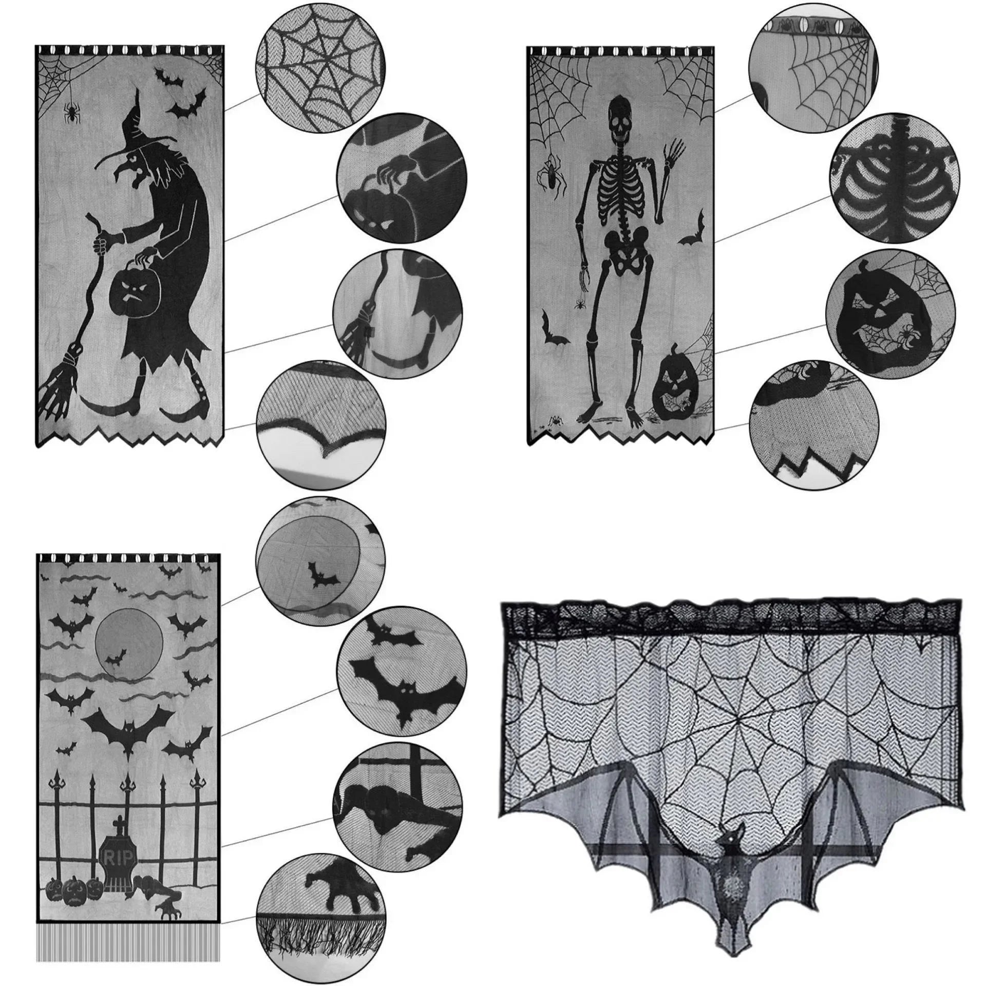 Bat & Spider Web Black Lace Tablecloth