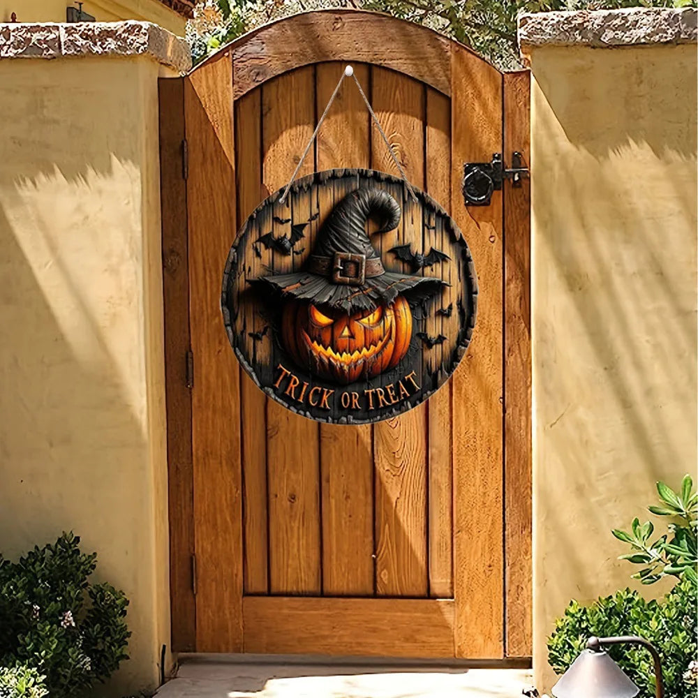 Round Wood Sign — Pumpkin & Ghost