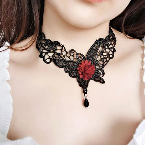 Black Lace Rose Cameo Choker