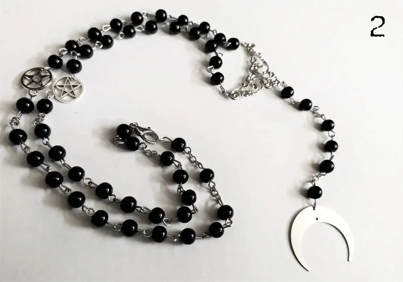 Crescent Moon Rosary Necklace