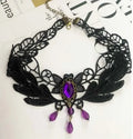Black Lace Wing Choker with Purple Gems
