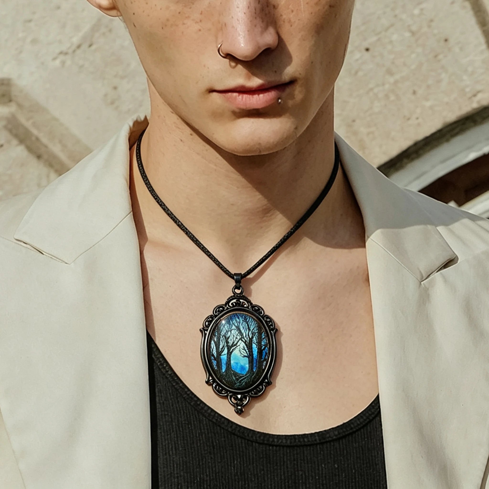 Raven Cross Glass Pendant
