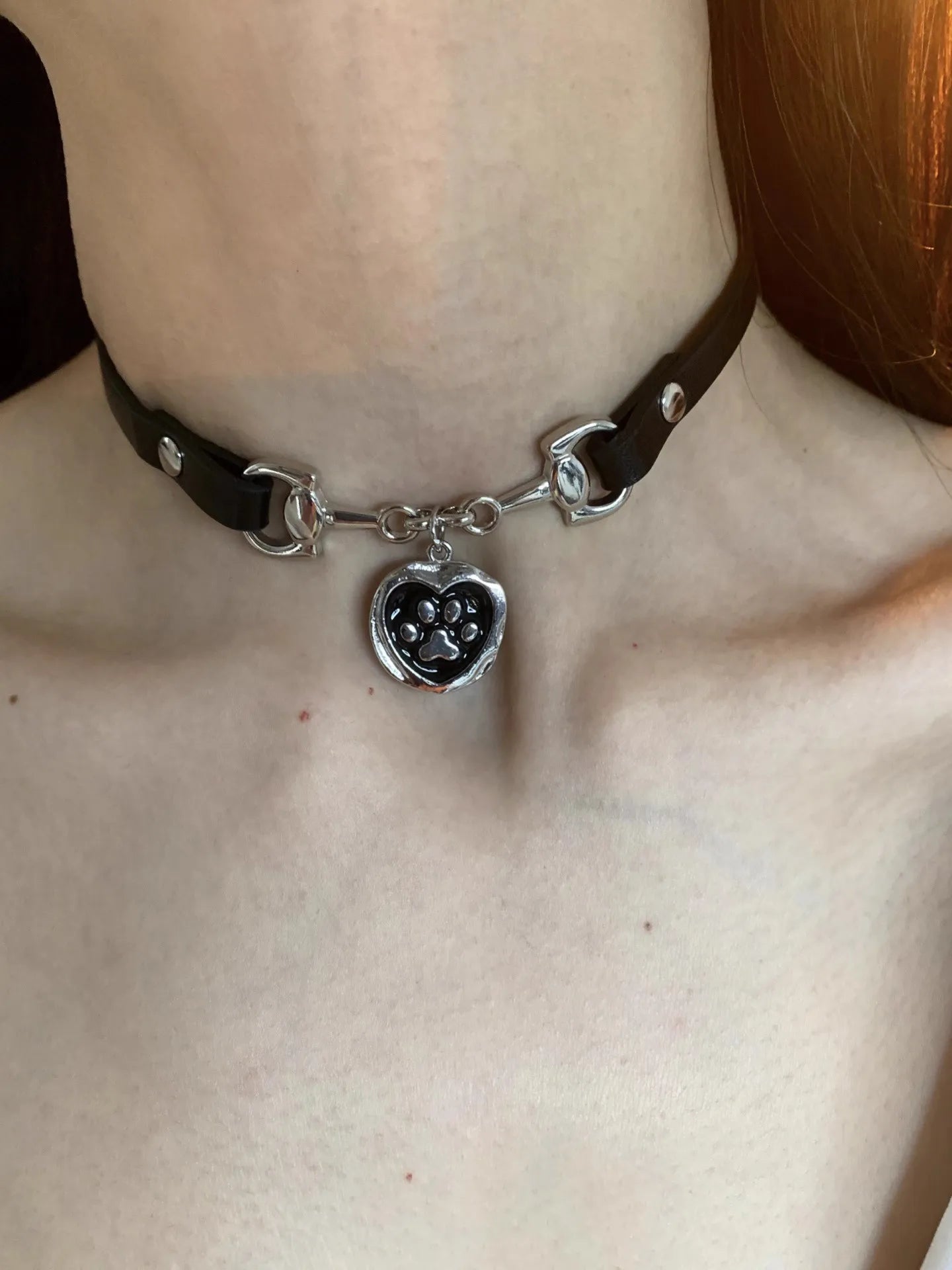 Y2K Leather Chain Choker