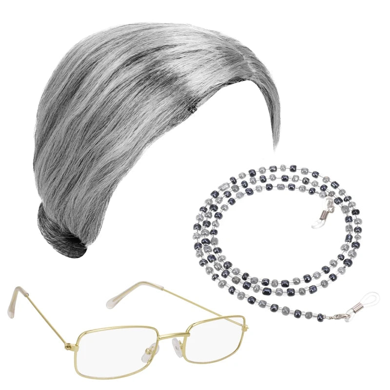 Funny Old Lady Wig Set