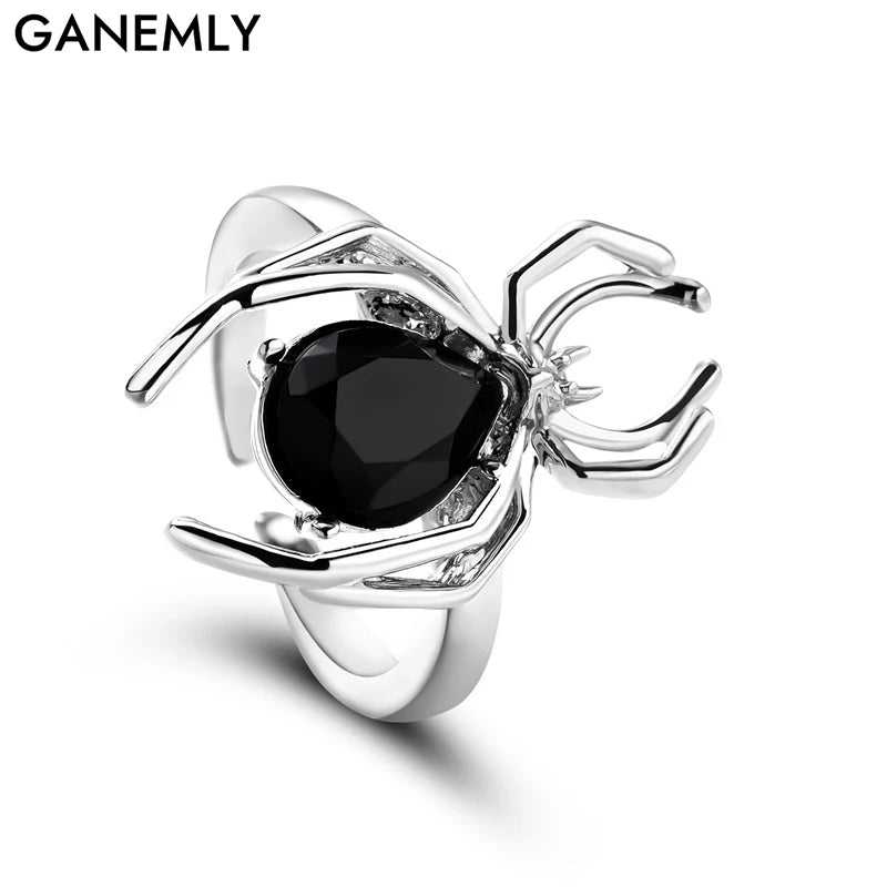Black Crystal Spider Ring